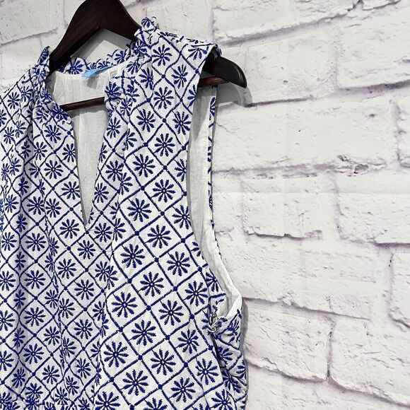 Draper James Plus Size‎ 2X Embroidered V Ruffle Neck Fit & Flare Dress Cotton - Picture 7 of 16